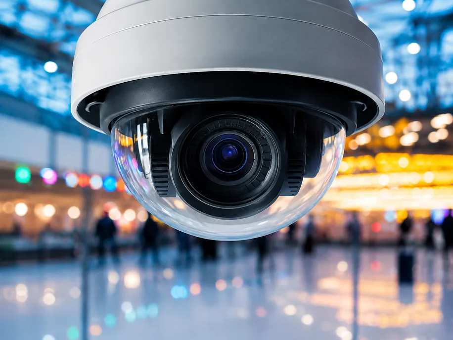 A security camera monitoring a public space