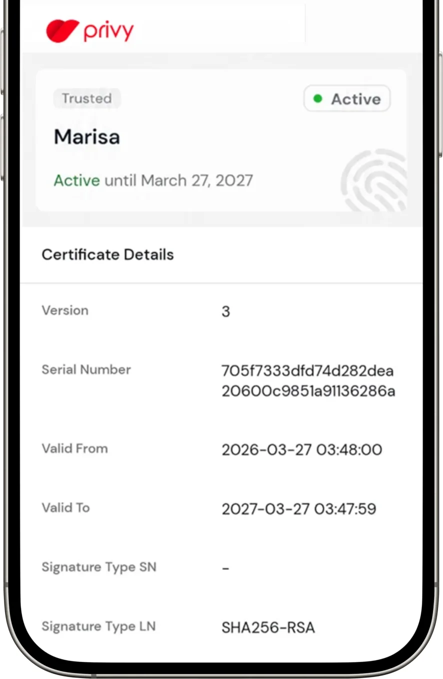 Certificate details screen on a mobile phone